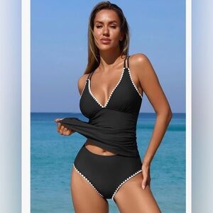 Zaful Black and White Trim Bikini Set